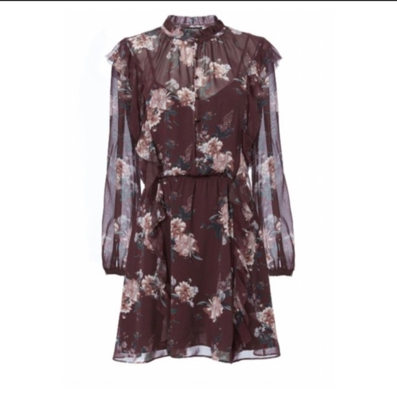 Intermix Madeline Silk Floral Sheer Sleeve Ruffle Dress - Picture 1 of 9